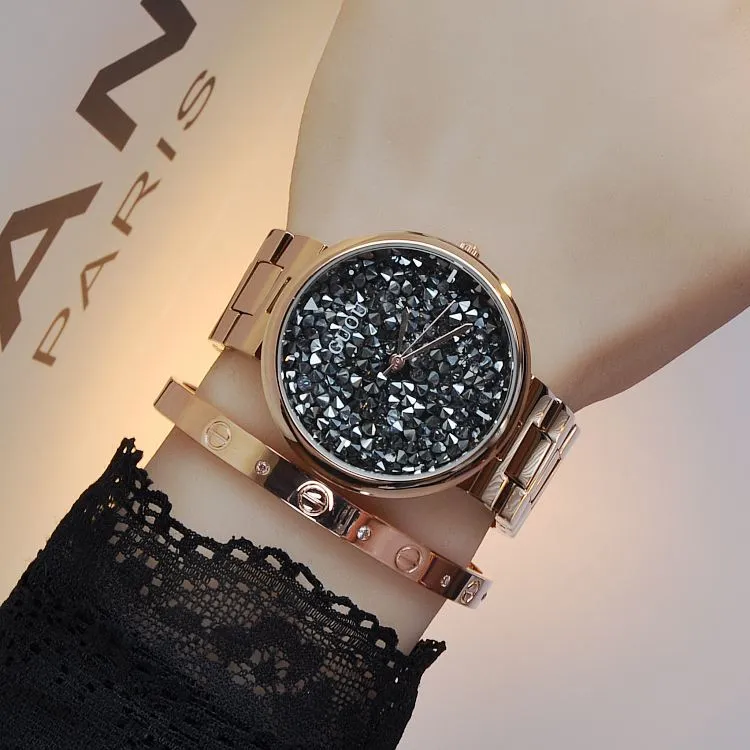 Women's Watch starry sky rhinestone rose gold starry embellishment dial stainless steel strap elegant watch