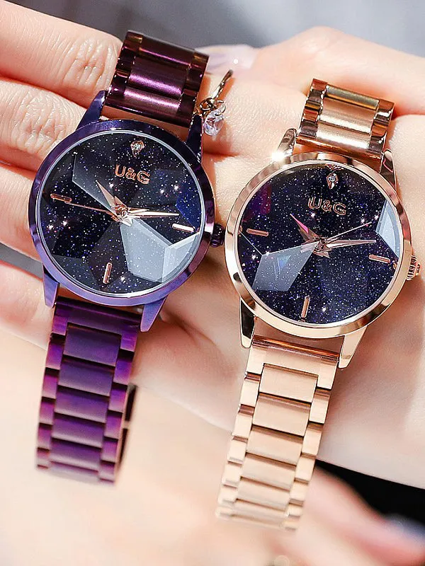Women's WatchFull Of Star black large dial Stainless Steel strap elegant watch