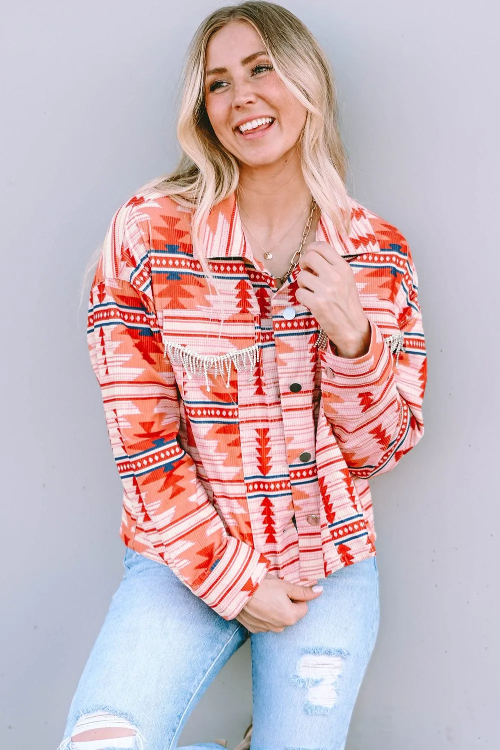 Women's Western Red & White Corduroy Jacket
