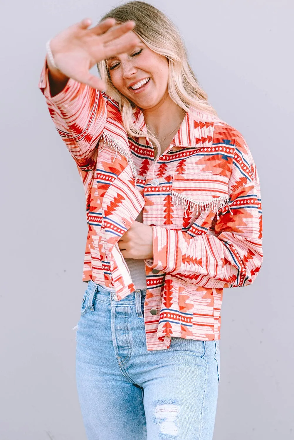Women's Western Red & White Corduroy Jacket