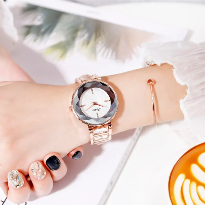Women's Wristwatch Irregular Mirror purple large dial stainless steel strap elegant watch