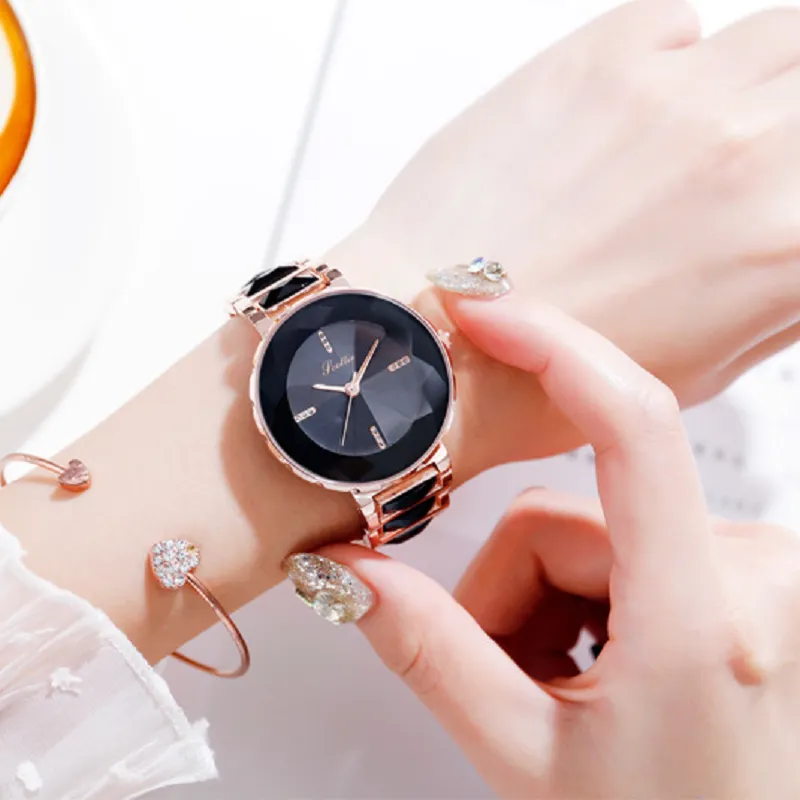 Women's Wristwatch Irregular Mirror purple large dial stainless steel strap elegant watch