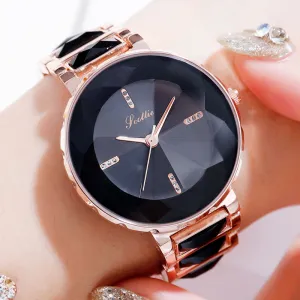 Women's Wristwatch Irregular Mirror purple large dial stainless steel strap elegant watch