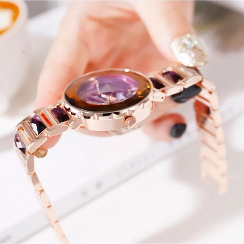 Women's Wristwatch Irregular Mirror purple large dial stainless steel strap elegant watch