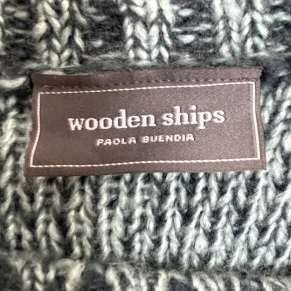 Wooden Ships Cable Knit Sweater Size S M Teal Pullover Mohair Wool Blend