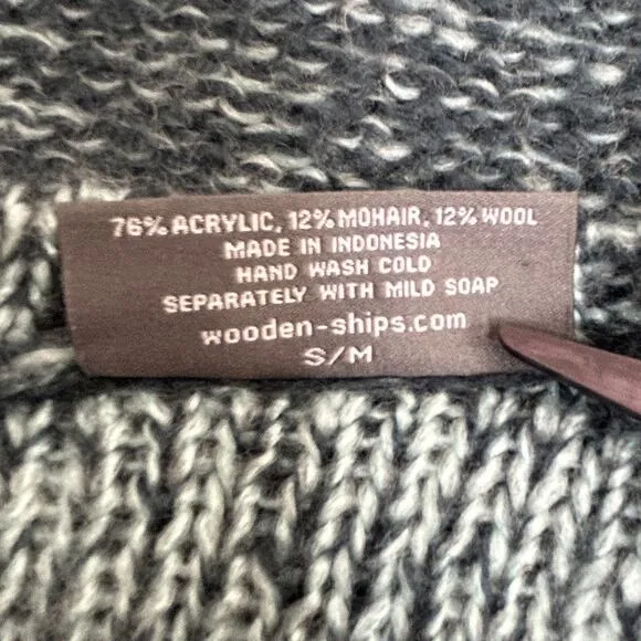 Wooden Ships Cable Knit Sweater Size S M Teal Pullover Mohair Wool Blend