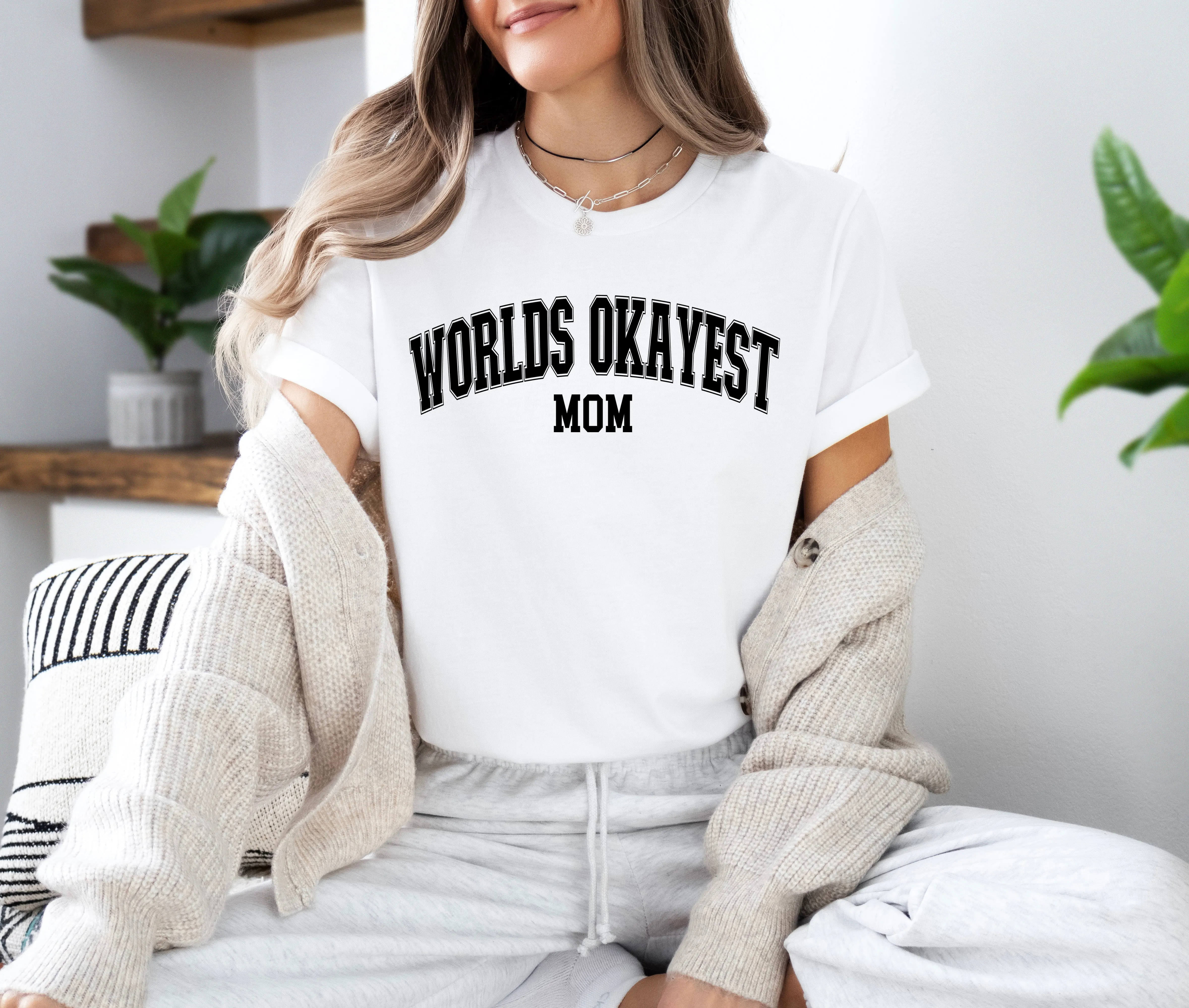 World's Okayest Mom - Bella   Canvas Unisex Adult Tee | Black ink