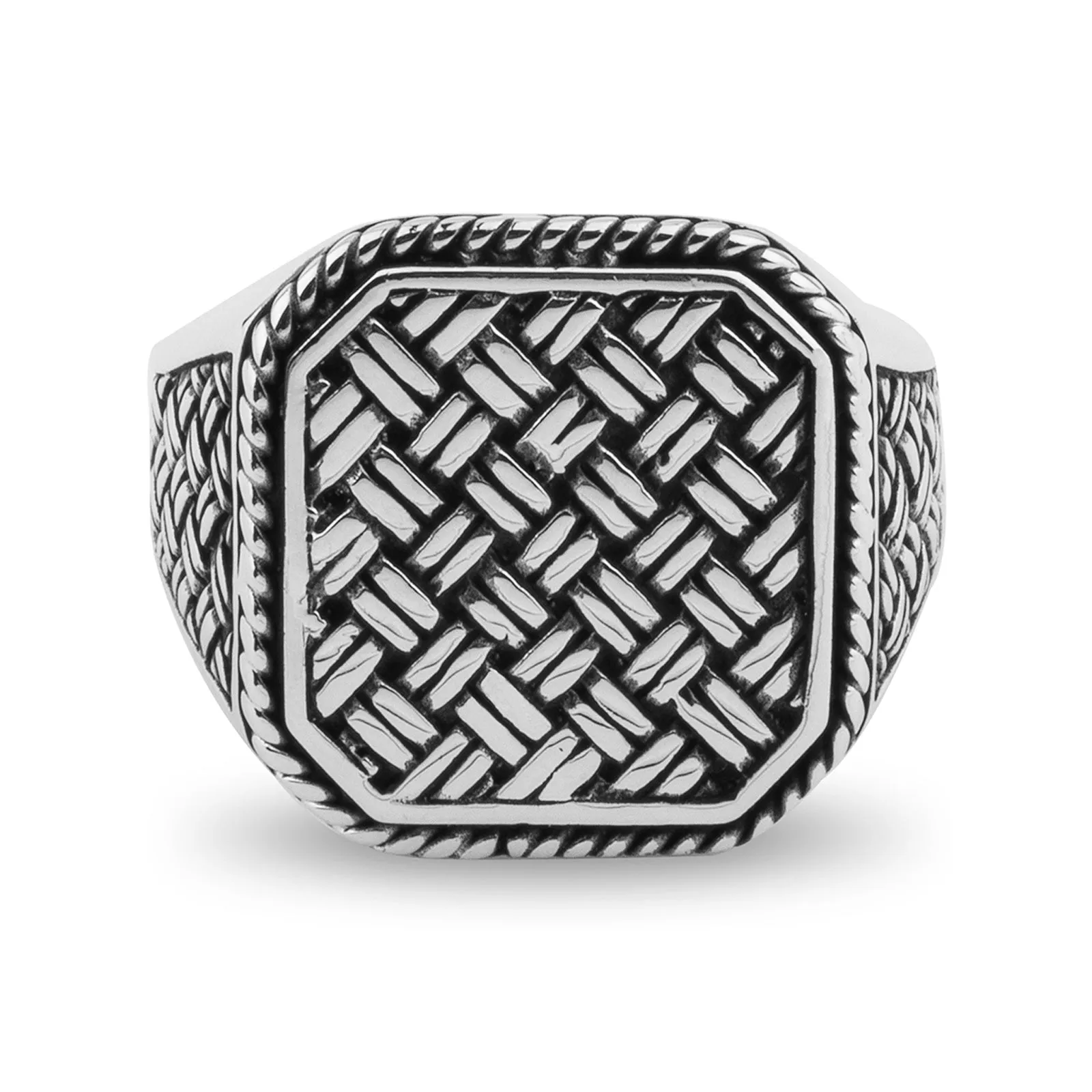 Woven/Mesh Design Large Square Sterling Silver Ring