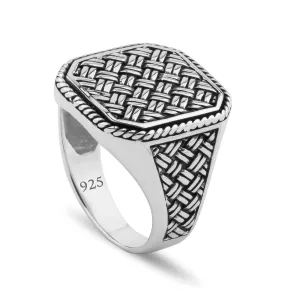 Woven/Mesh Design Large Square Sterling Silver Ring