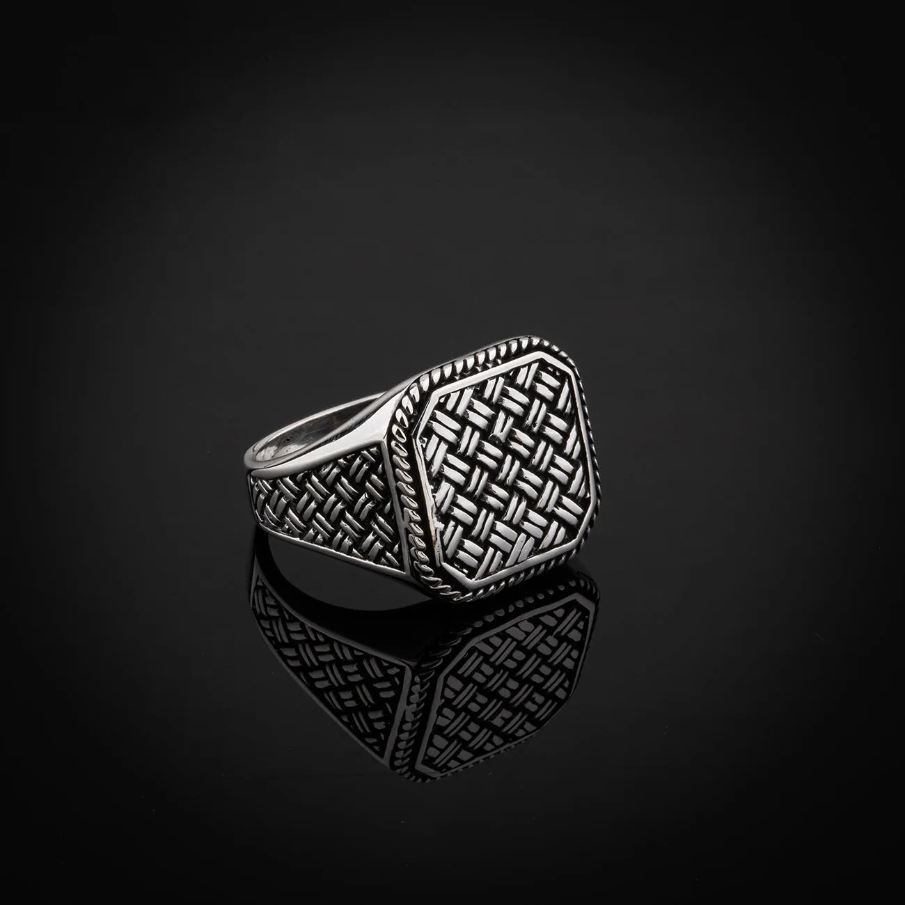 Woven/Mesh Design Large Square Sterling Silver Ring