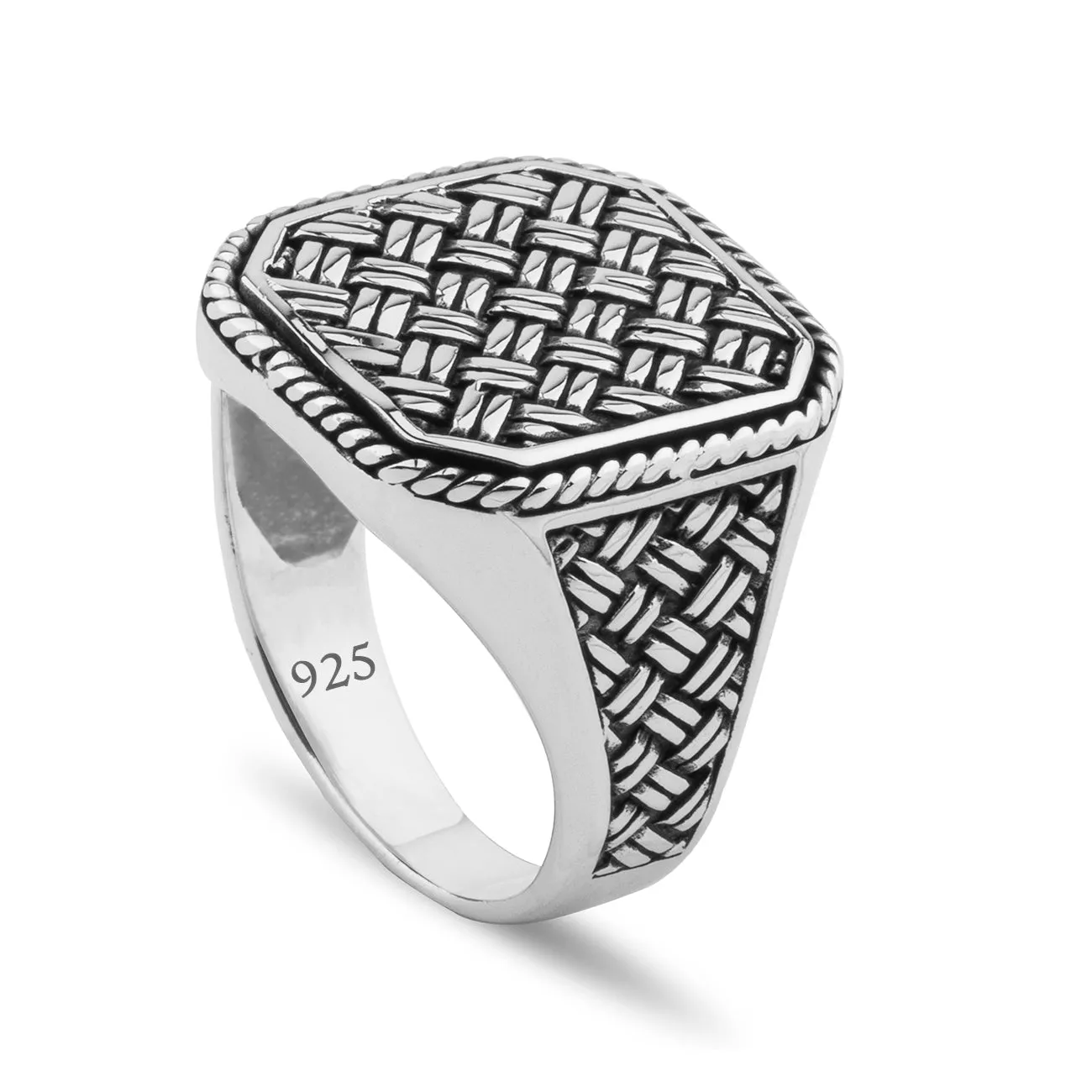 Woven/Mesh Design Large Square Sterling Silver Ring