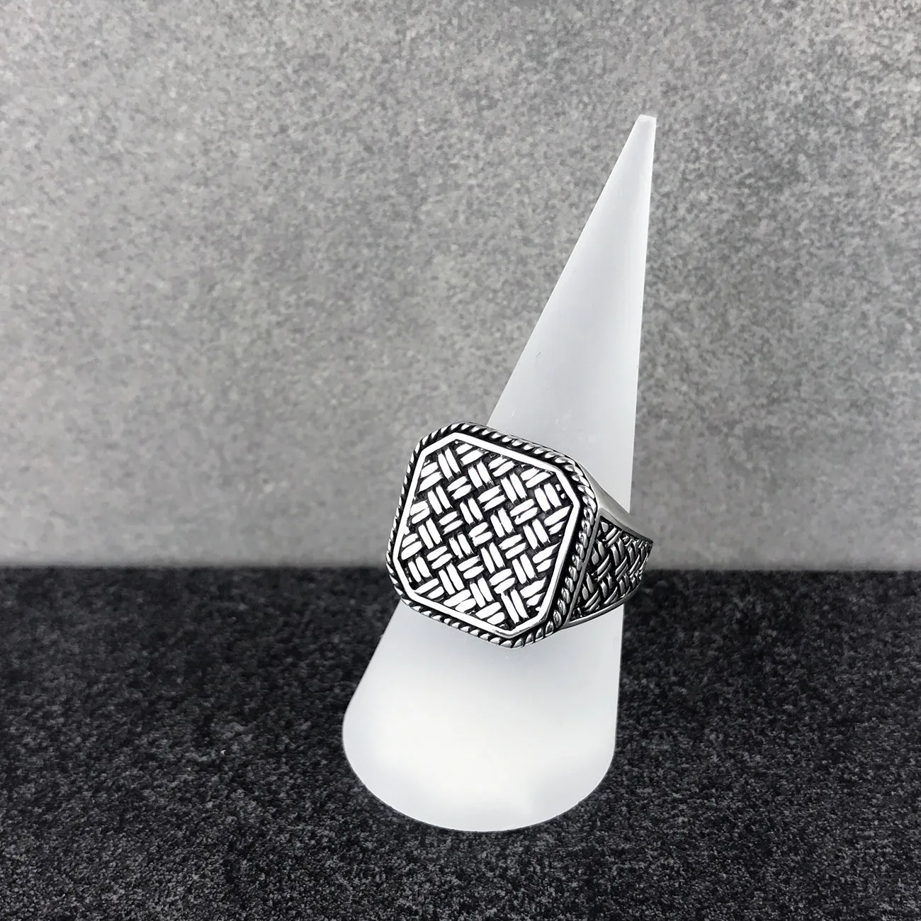 Woven/Mesh Design Large Square Sterling Silver Ring