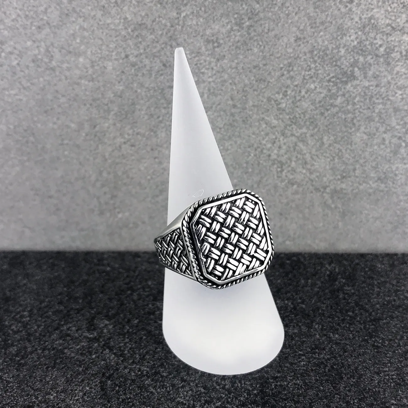 Woven/Mesh Design Large Square Sterling Silver Ring