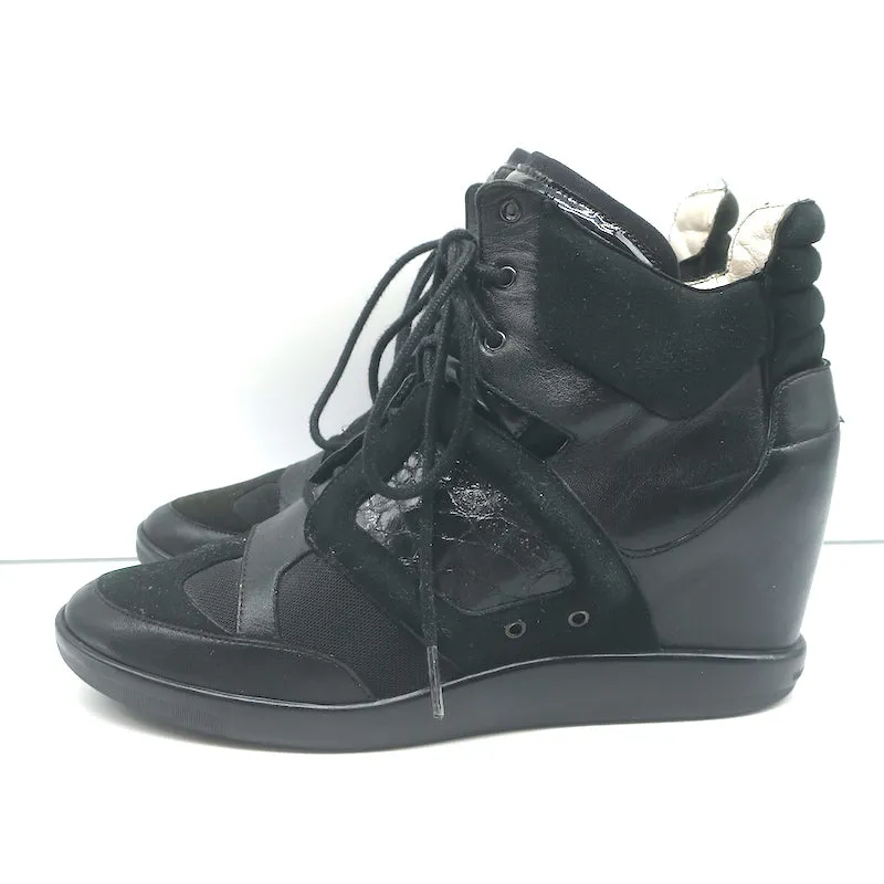 Y-3 Yohji Yamamoto x Adidas High Top Wedge Sneakers Black Leather Size UK 6 US 8