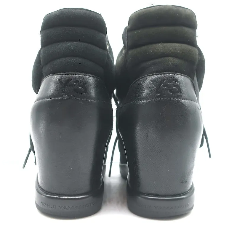 Y-3 Yohji Yamamoto x Adidas High Top Wedge Sneakers Black Leather Size UK 6 US 8