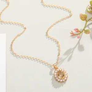 Yellow Crystal & Cubic Zirconia Oval-Cut Halo Pendant Necklace
