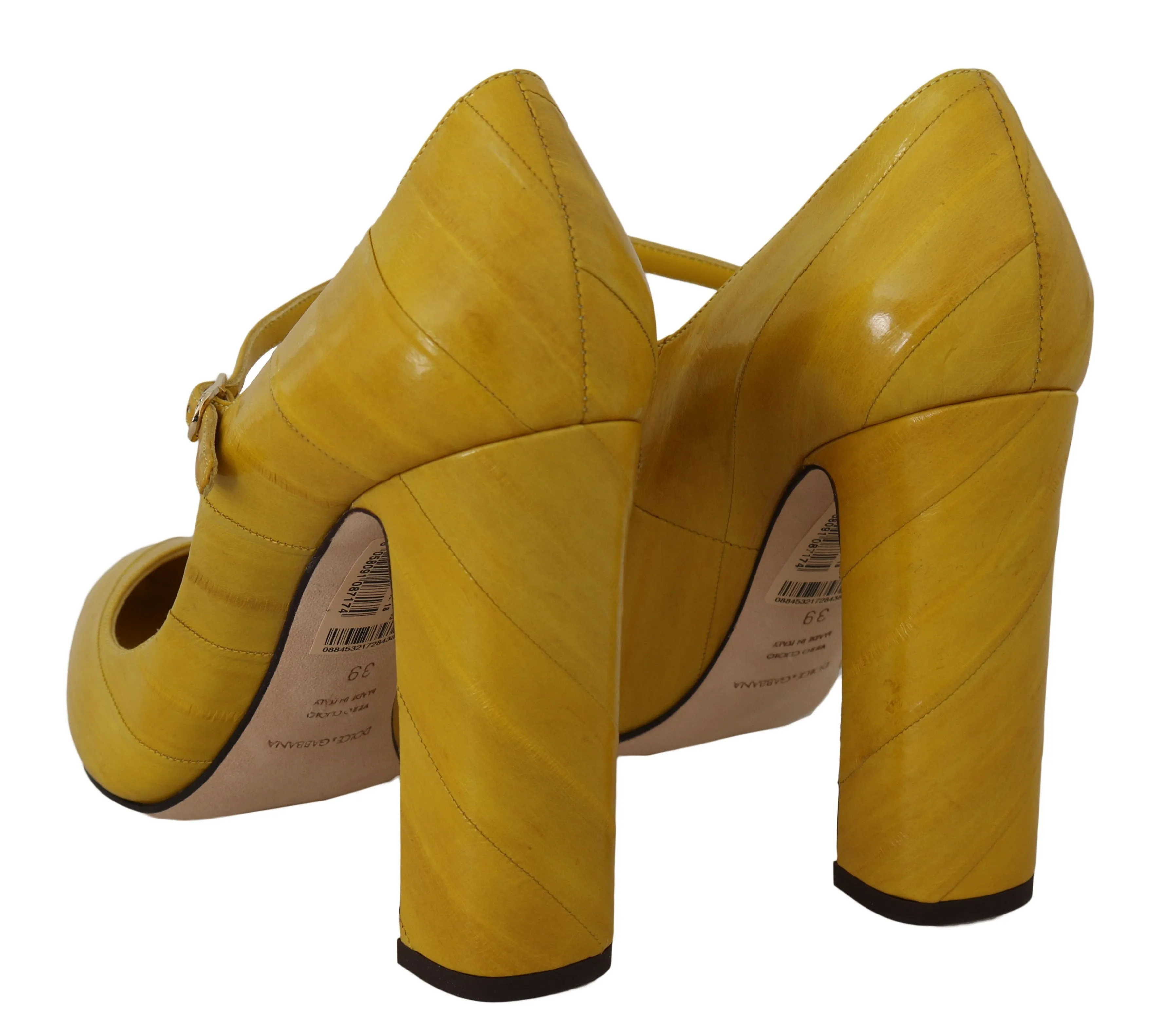 Yellow Eelskin Ankle Strap Pumps Heels