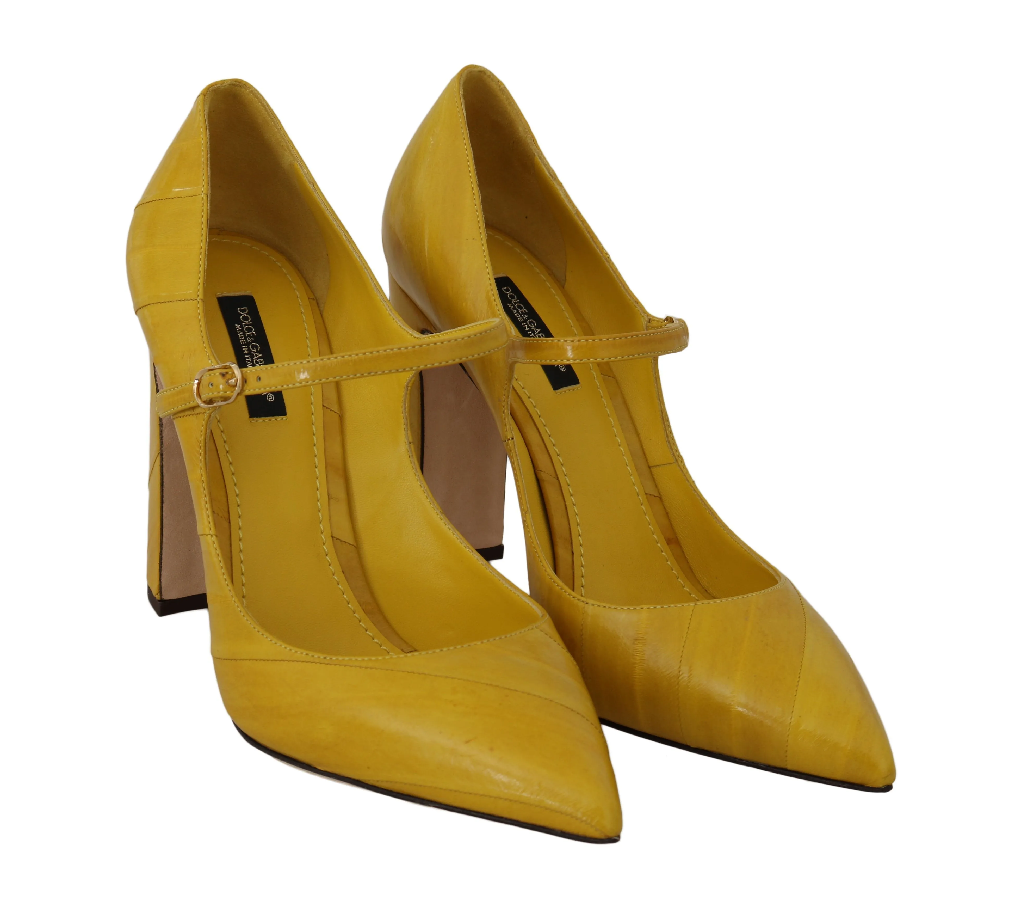 Yellow Eelskin Ankle Strap Pumps Heels