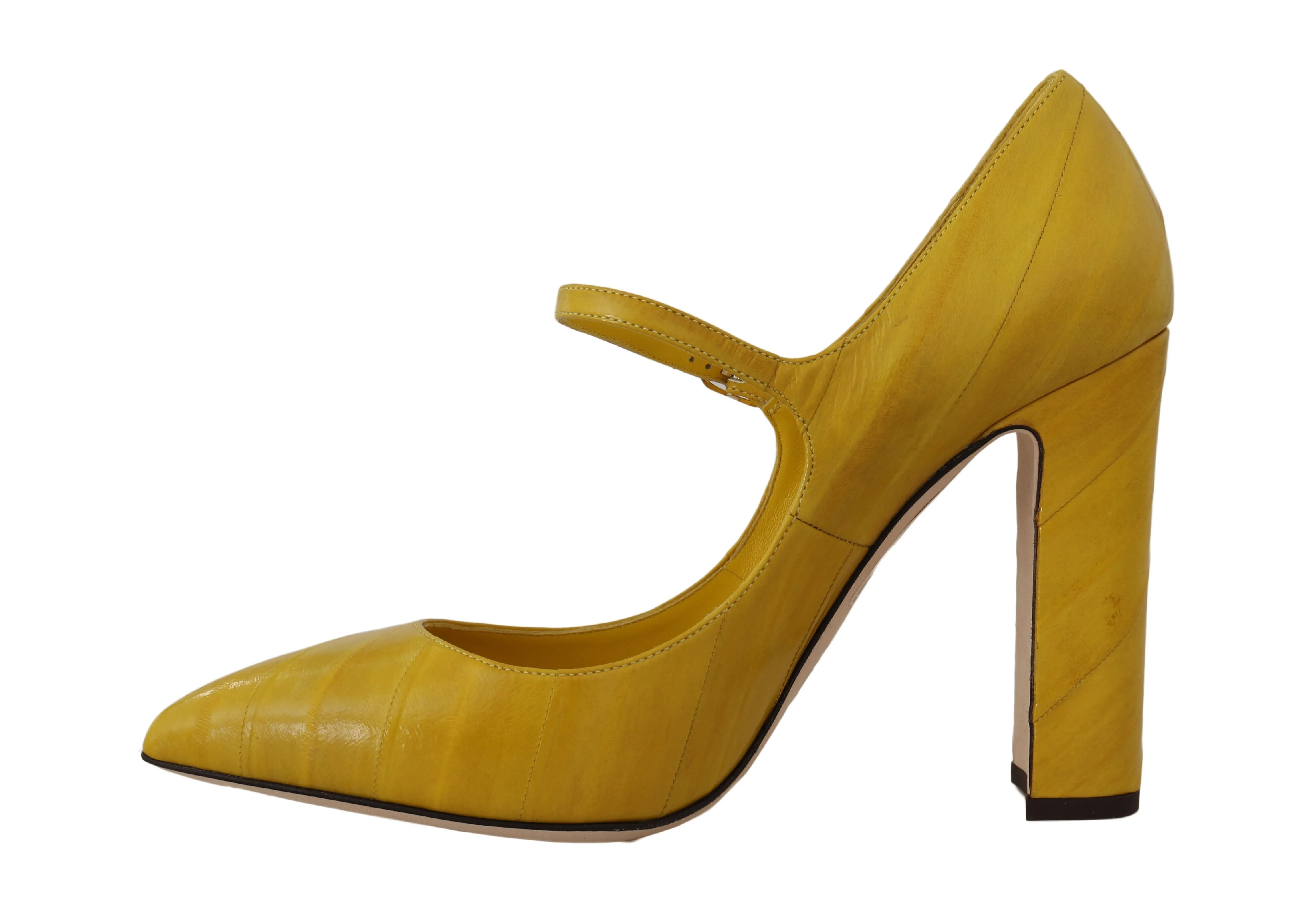Yellow Eelskin Ankle Strap Pumps Heels