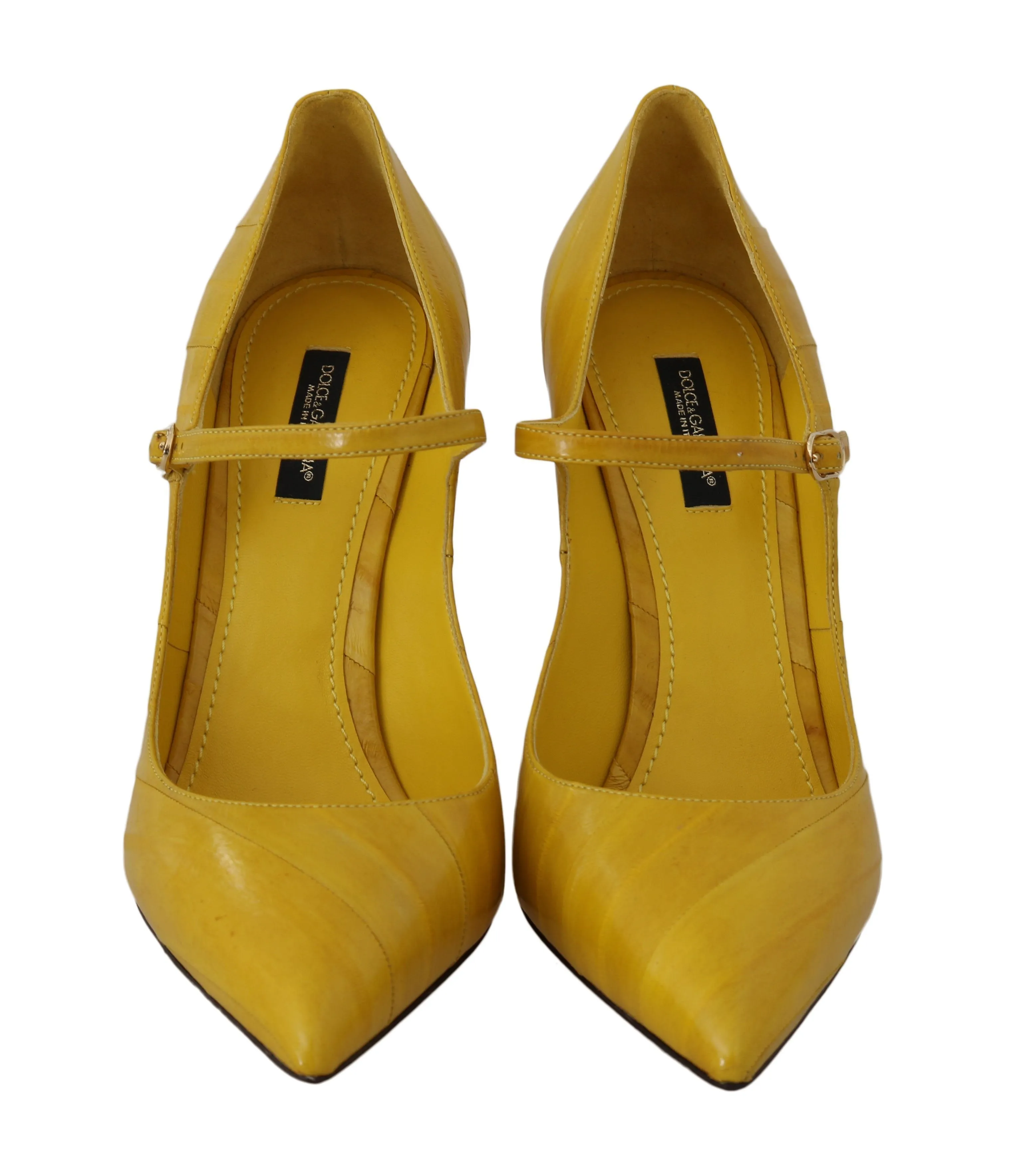 Yellow Eelskin Ankle Strap Pumps Heels