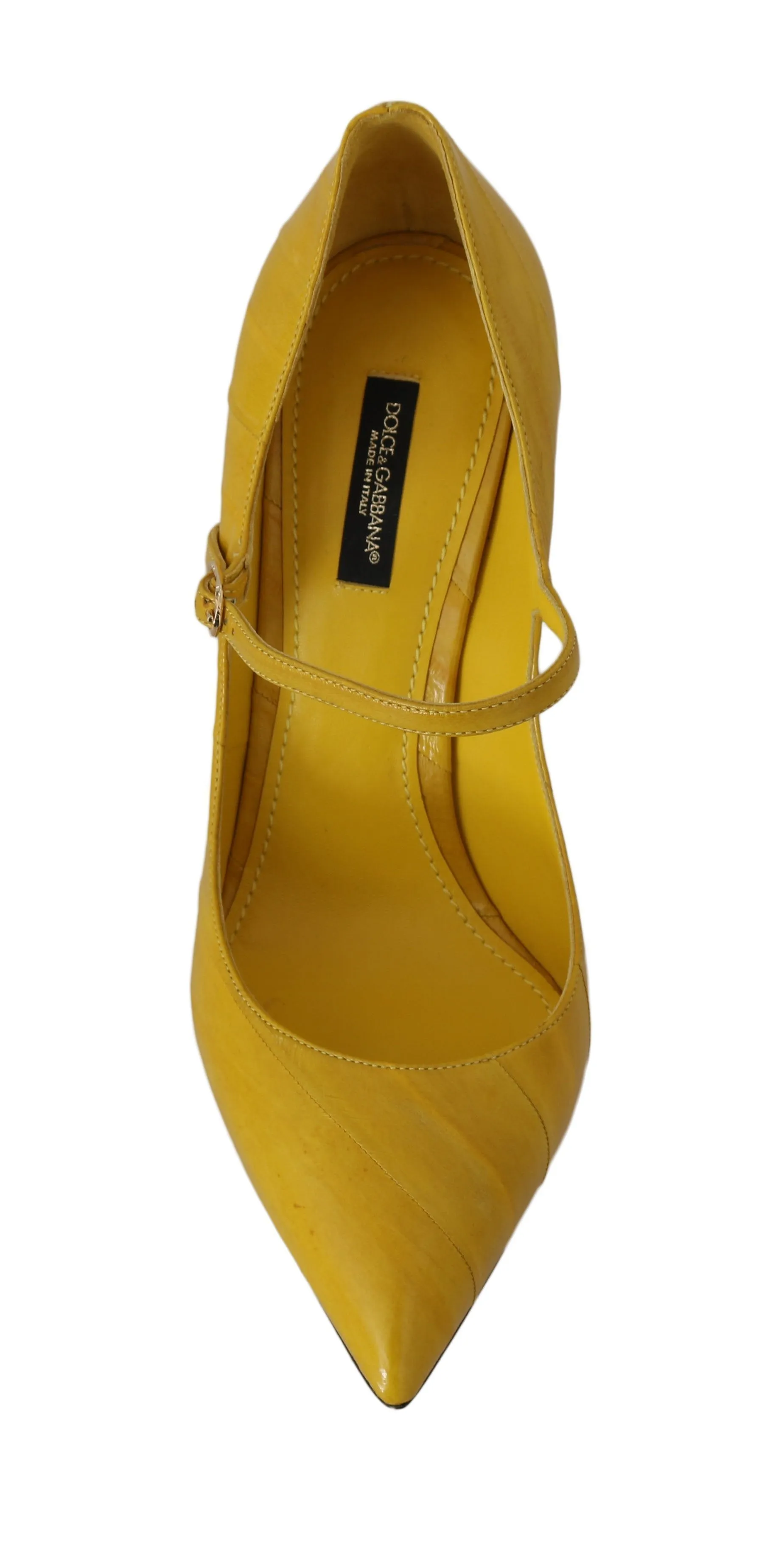 Yellow Eelskin Ankle Strap Pumps Heels
