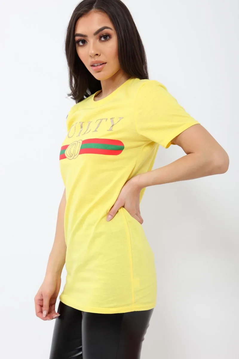 Yellow Guilty Slogan T-shirt - Ava