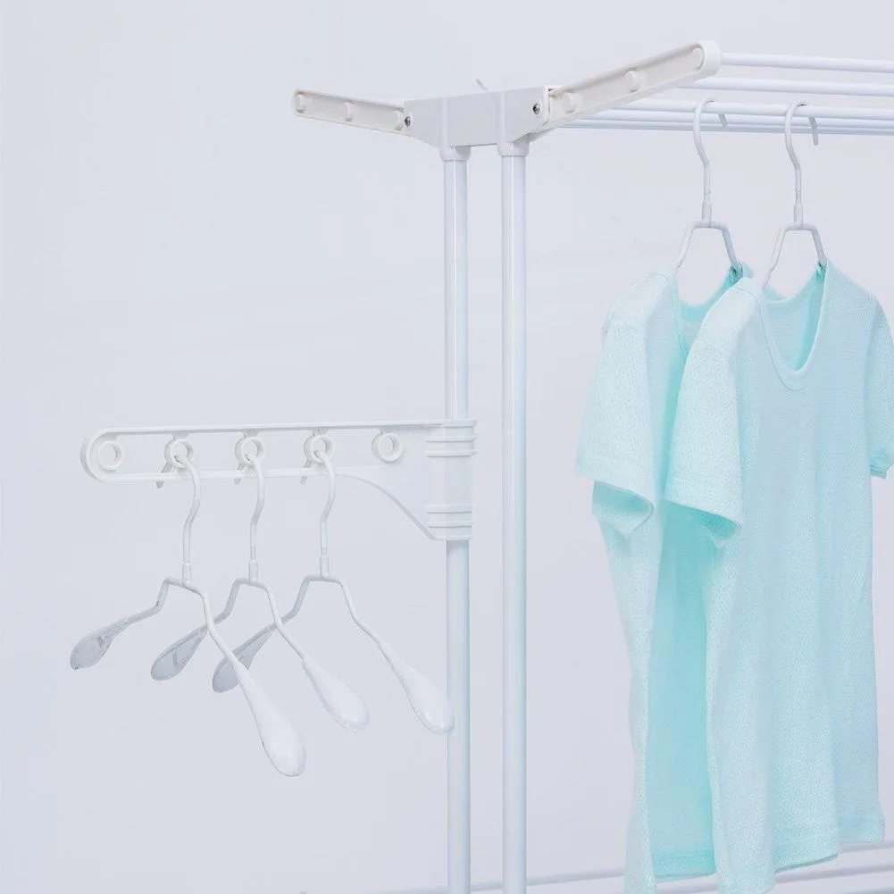YUBELLES 2 Tier Rolling Clothes Drying Rack Collapsible Laundry Dryer Hanger Foldable Durable Hanging Rods Indoor & Outdoor Use White