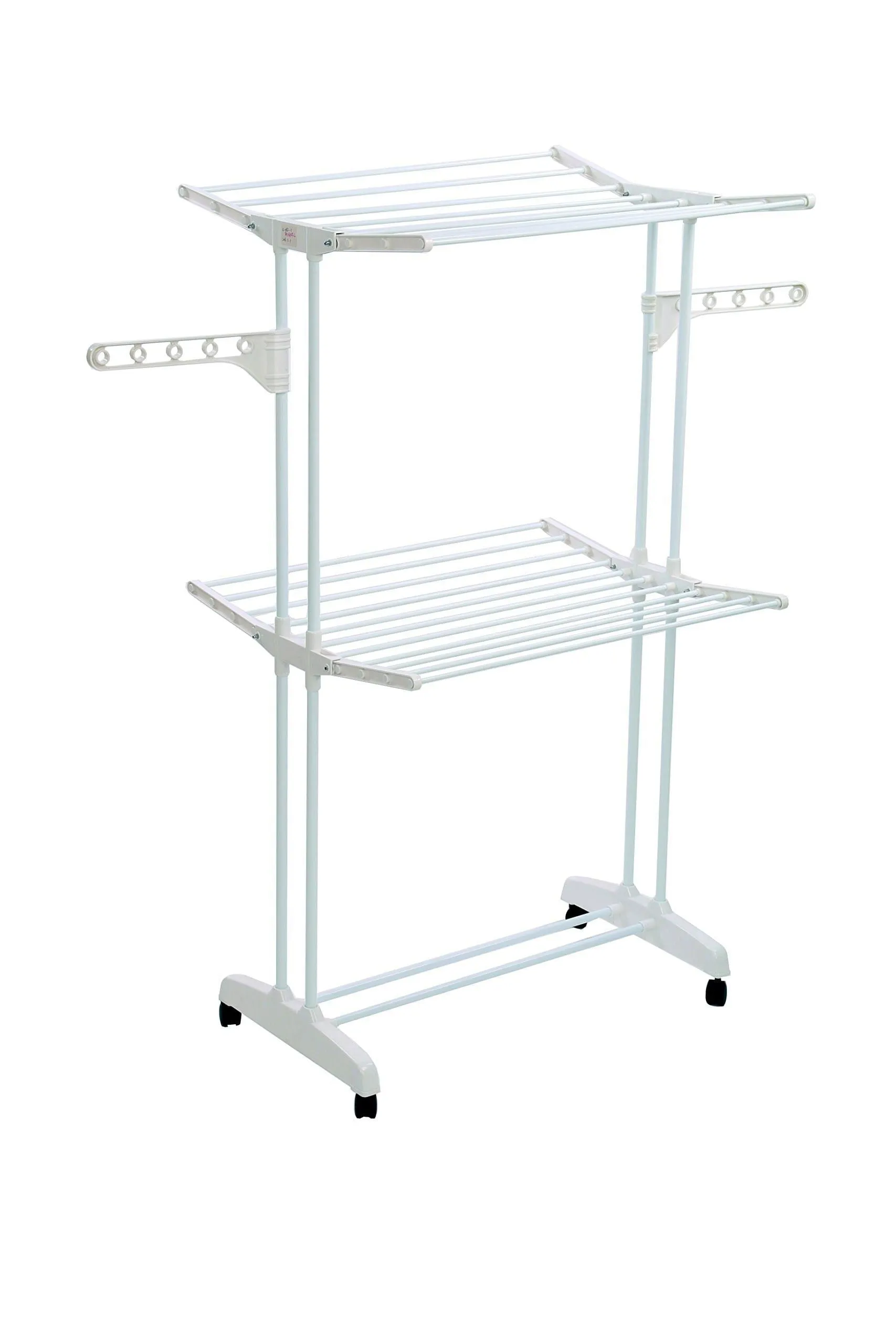 YUBELLES 2 Tier Rolling Clothes Drying Rack Collapsible Laundry Dryer Hanger Foldable Durable Hanging Rods Indoor & Outdoor Use White