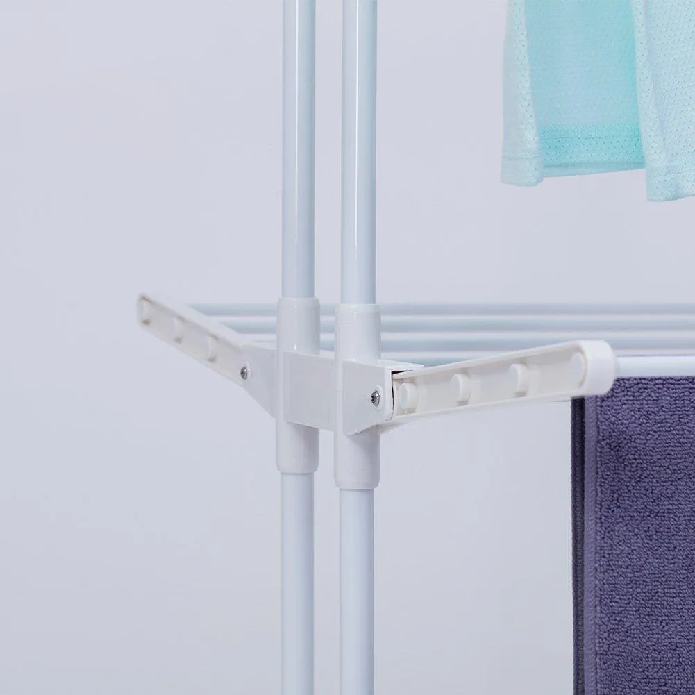 YUBELLES 2 Tier Rolling Clothes Drying Rack Collapsible Laundry Dryer Hanger Foldable Durable Hanging Rods Indoor & Outdoor Use White