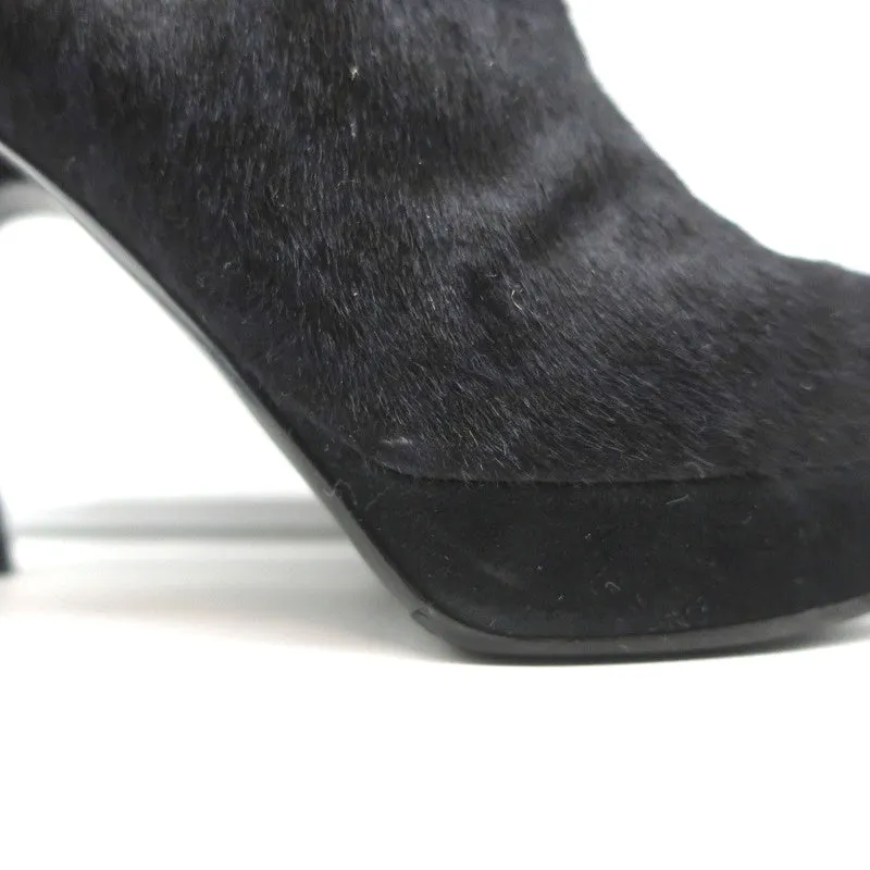 Yves Saint Laurent Platform Booties Navy/Black Leopard Print Pony Hair Size 38