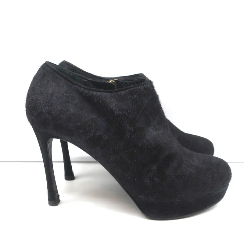 Yves Saint Laurent Platform Booties Navy/Black Leopard Print Pony Hair Size 38