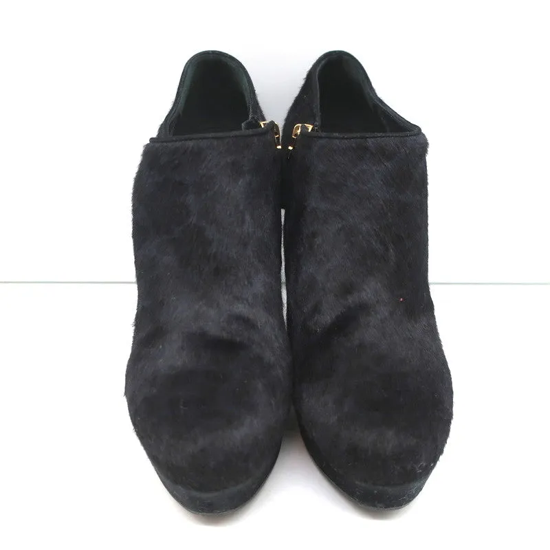 Yves Saint Laurent Platform Booties Navy/Black Leopard Print Pony Hair Size 38