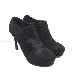 Yves Saint Laurent Platform Booties Navy/Black Leopard Print Pony Hair Size 38