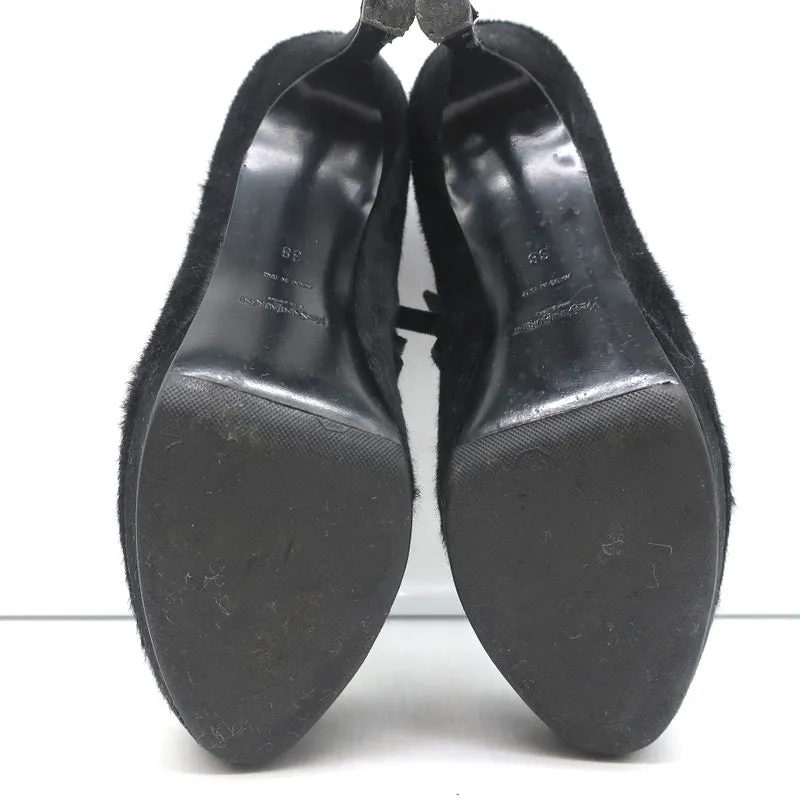 Yves Saint Laurent Platform Booties Navy/Black Leopard Print Pony Hair Size 38