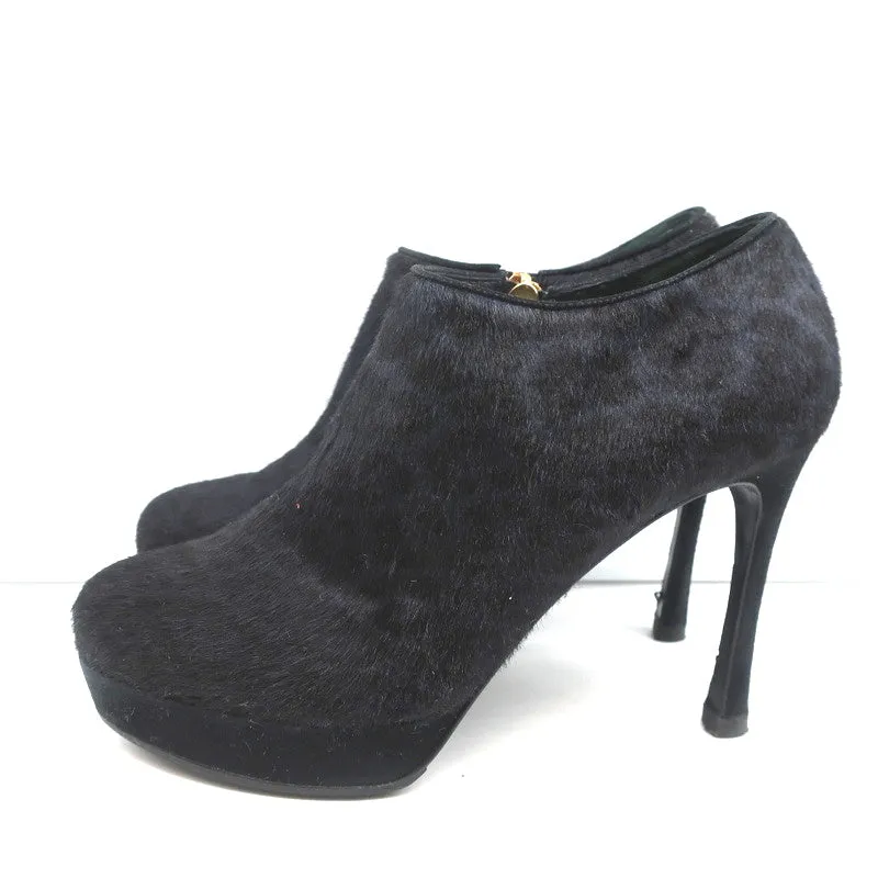 Yves Saint Laurent Platform Booties Navy/Black Leopard Print Pony Hair Size 38