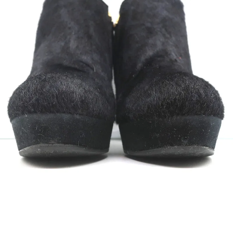 Yves Saint Laurent Platform Booties Navy/Black Leopard Print Pony Hair Size 38