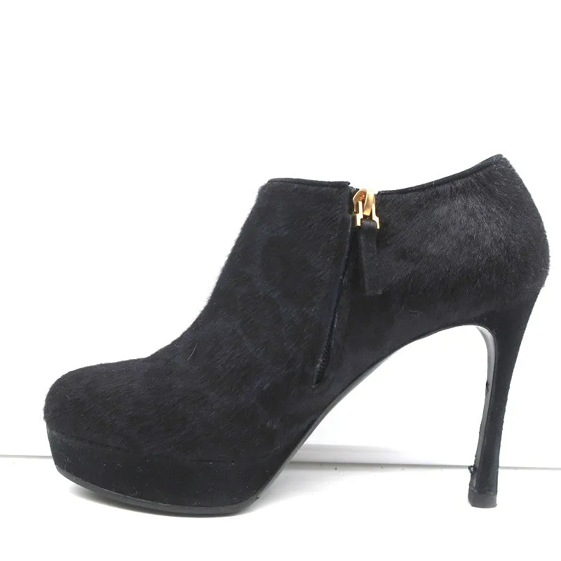 Yves Saint Laurent Platform Booties Navy/Black Leopard Print Pony Hair Size 38