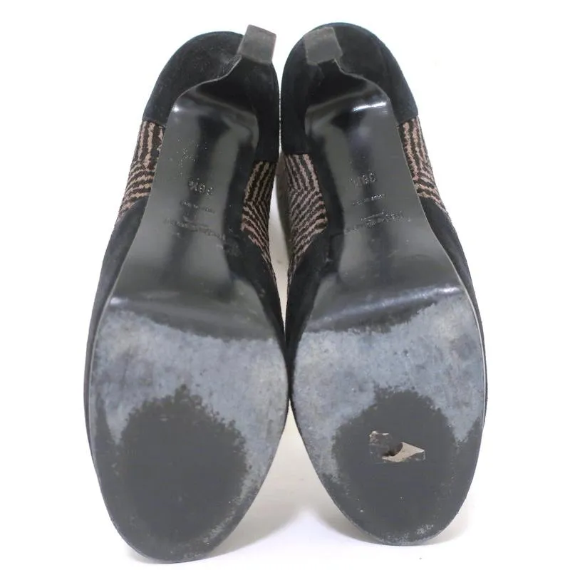 Yves Saint Laurent Tribtoo Ankle Boots Black Suede & Printed Pony Hair Size 38.5
