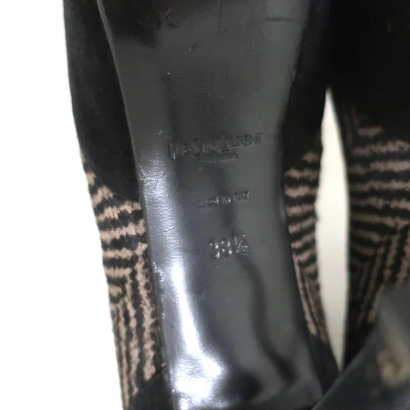Yves Saint Laurent Tribtoo Ankle Boots Black Suede & Printed Pony Hair Size 38.5