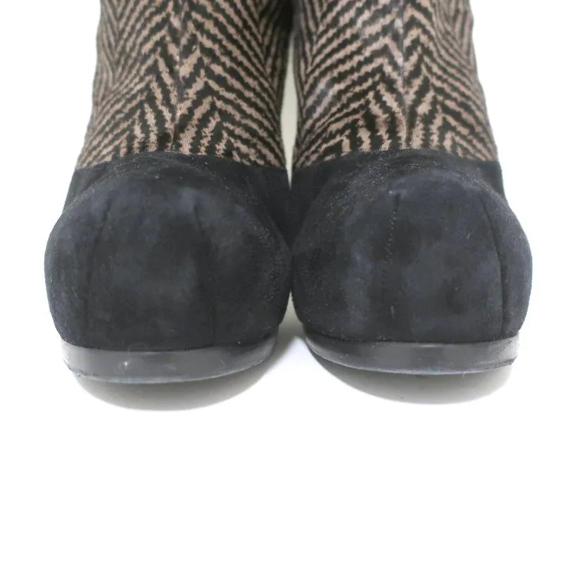 Yves Saint Laurent Tribtoo Ankle Boots Black Suede & Printed Pony Hair Size 38.5