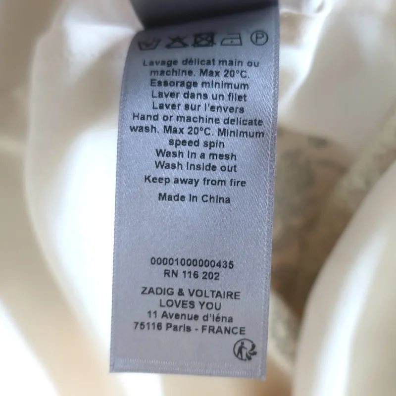 Zadig & Voltaire Christy Strass Rhinestone Camisole Ecru Silk Size Extra Small