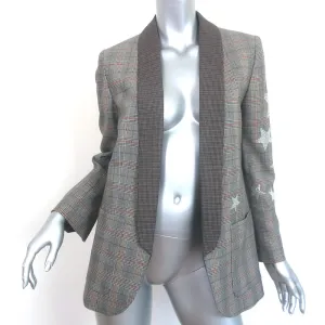 Zadig & Voltaire Verdun Rhinestone Stars Blazer Brown Mixed Check Size 36