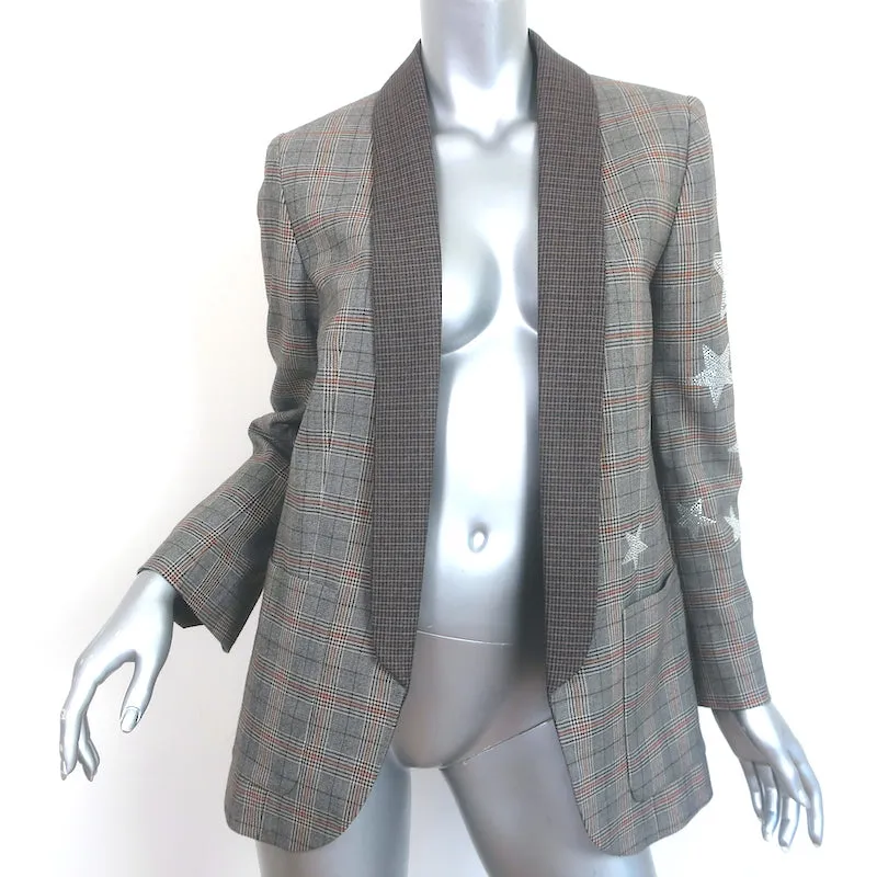 Zadig & Voltaire Verdun Rhinestone Stars Blazer Brown Mixed Check Size 36