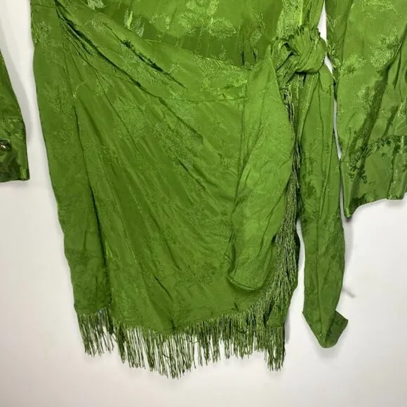 ZARA Green Fringed Jacquard Wrap Dress