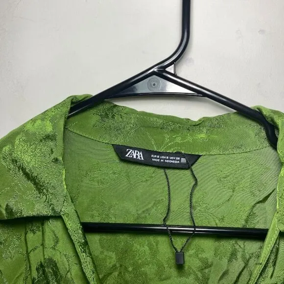 ZARA Green Fringed Jacquard Wrap Dress